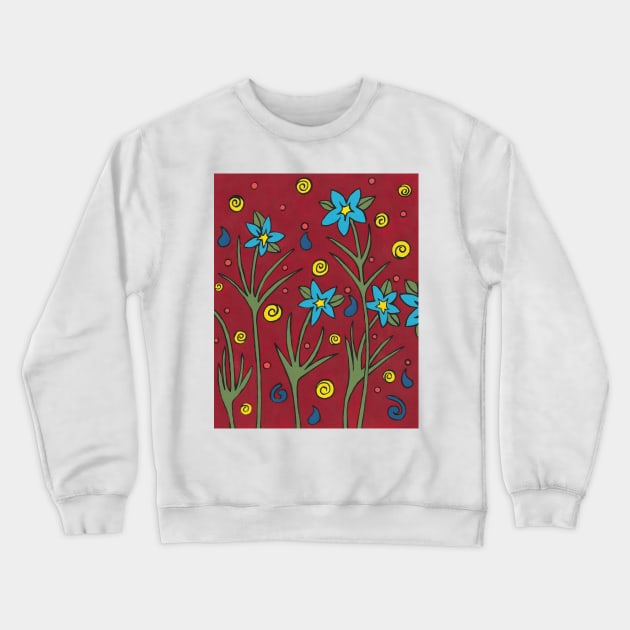 BLUE Floral Flower Painting Crewneck Sweatshirt by SartorisArt1